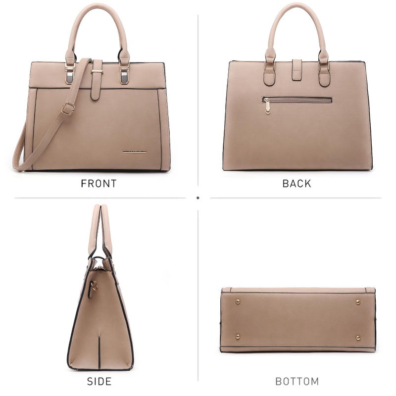 DASEIN Women's Handbag Flap-over Belt Shoulder Bag Top Handle Tote Satchel Purse Work Bag w/Matching Wristlet (Beige) - Image 3